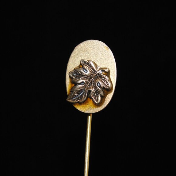 Antique F.M. Co. Stick Pin with Brass Leaf Detail - Picture 1 of 9